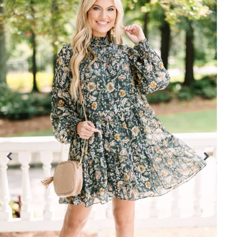 Fate Women’s Floral Ruffle Smocked High Neck Long Sleeve Dress – Size Small